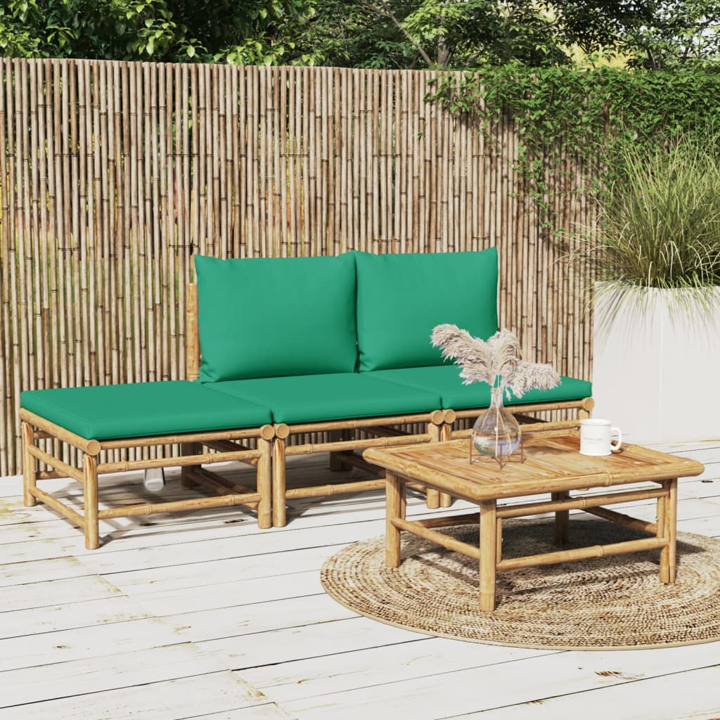 vidaXL 4 Piece Patio Lounge Set with Green Cushions Bamboo