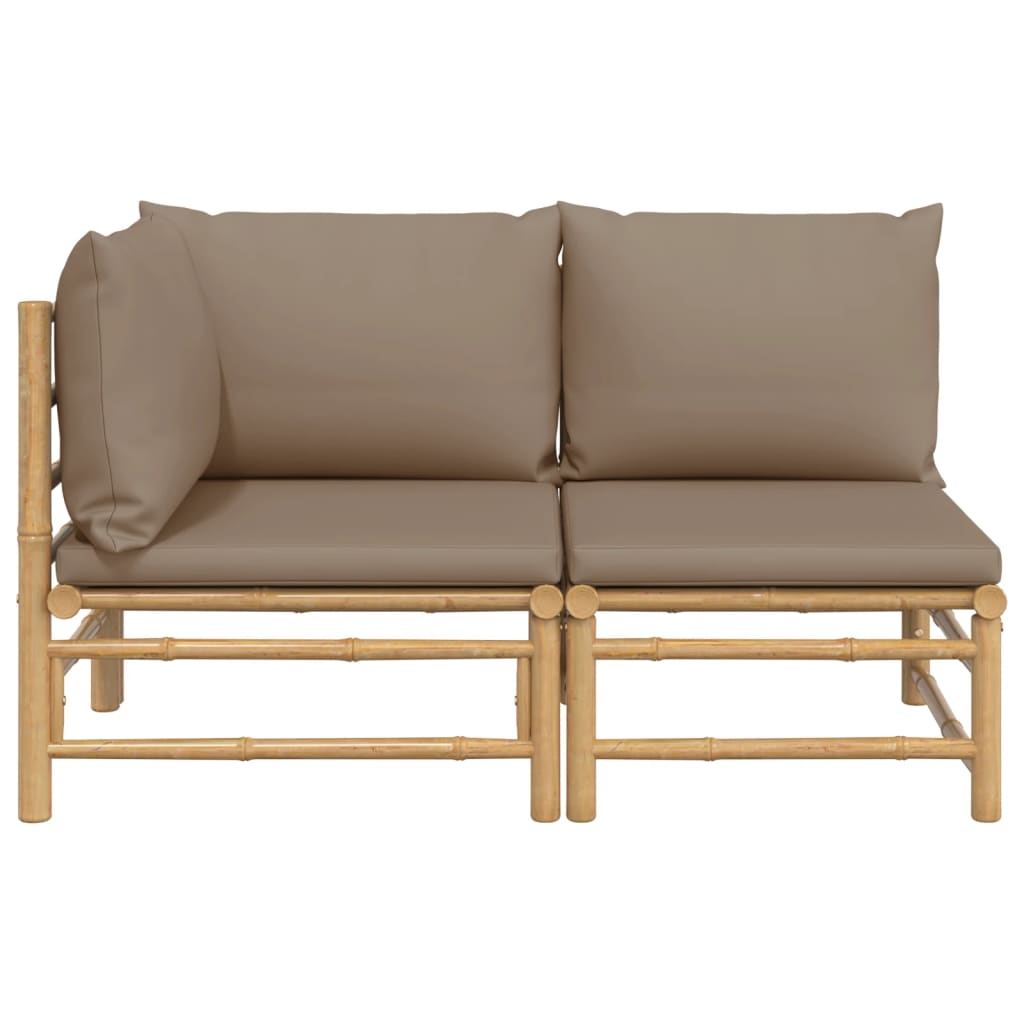 vidaXL 2 Piece Patio Lounge Set with Taupe Cushions Bamboo