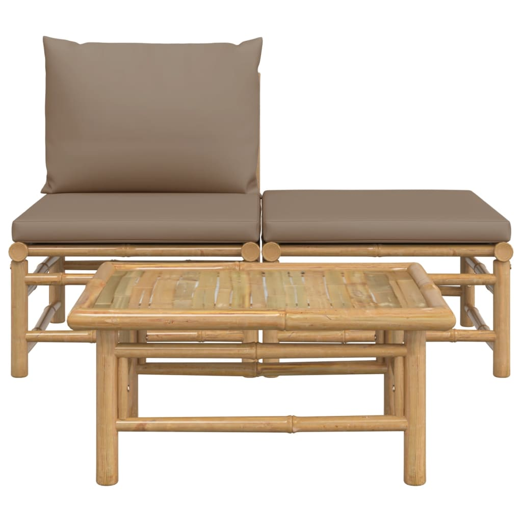 vidaXL 3 Piece Patio Lounge Set with Taupe Cushions Bamboo