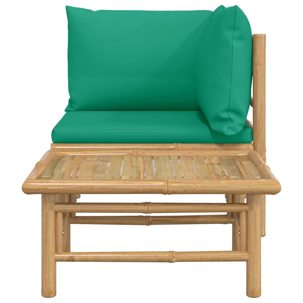 vidaXL 2 Piece Patio Lounge Set with Green Cushions Bamboo