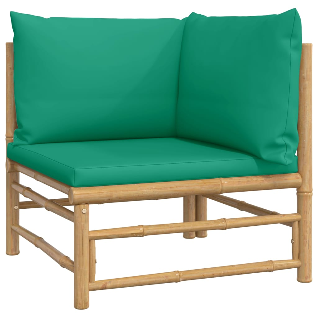 vidaXL 2 Piece Patio Lounge Set with Green Cushions Bamboo