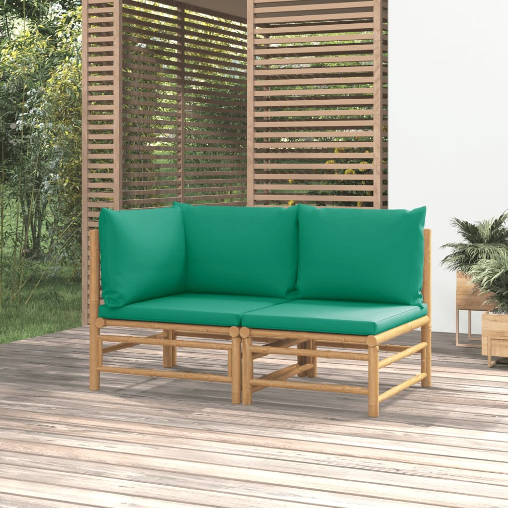 vidaXL 2 Piece Patio Lounge Set with Green Cushions Bamboo