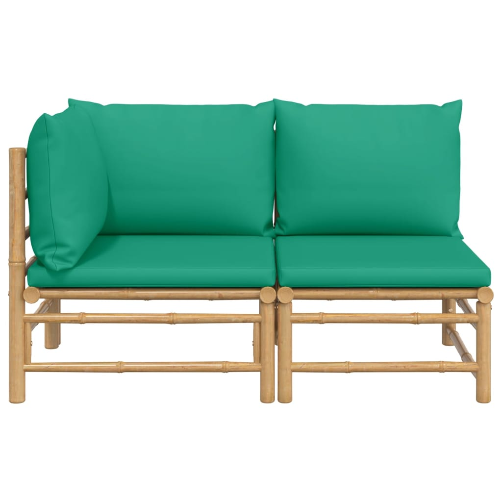 vidaXL 2 Piece Patio Lounge Set with Green Cushions Bamboo