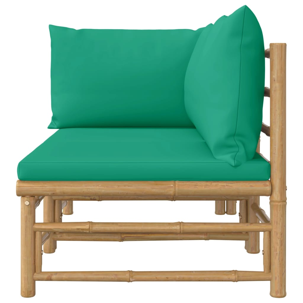 vidaXL 2 Piece Patio Lounge Set with Green Cushions Bamboo