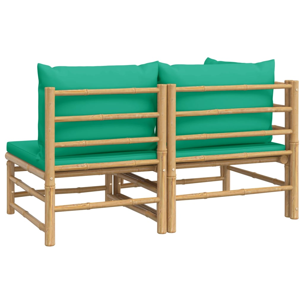 vidaXL 2 Piece Patio Lounge Set with Green Cushions Bamboo