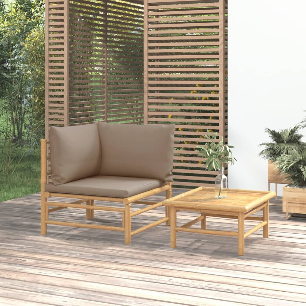 vidaXL 2 Piece Patio Lounge Set with Taupe Cushions Bamboo