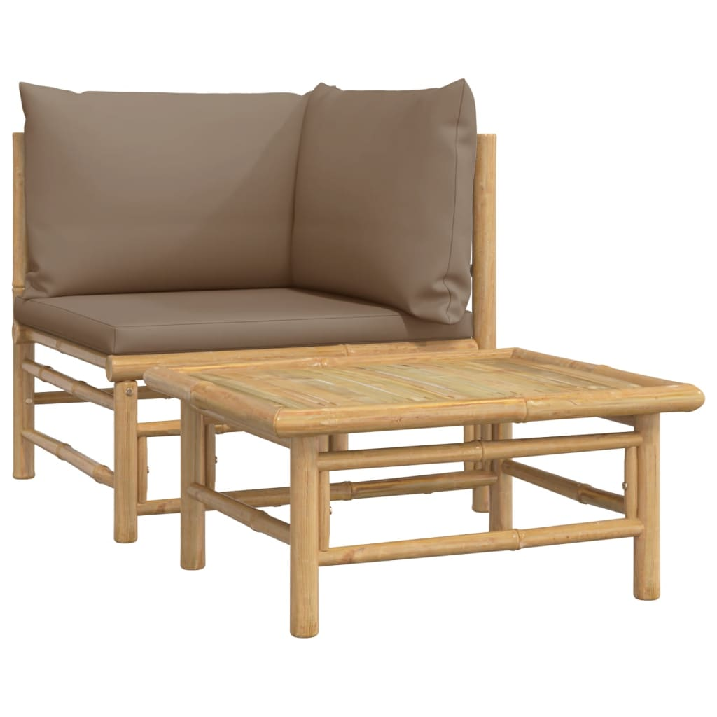 vidaXL 2 Piece Patio Lounge Set with Taupe Cushions Bamboo