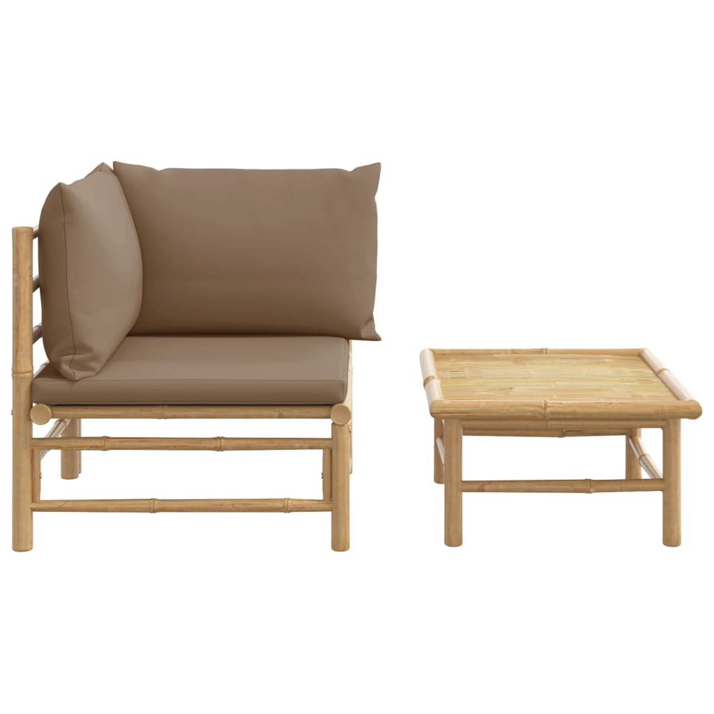 vidaXL 2 Piece Patio Lounge Set with Taupe Cushions Bamboo