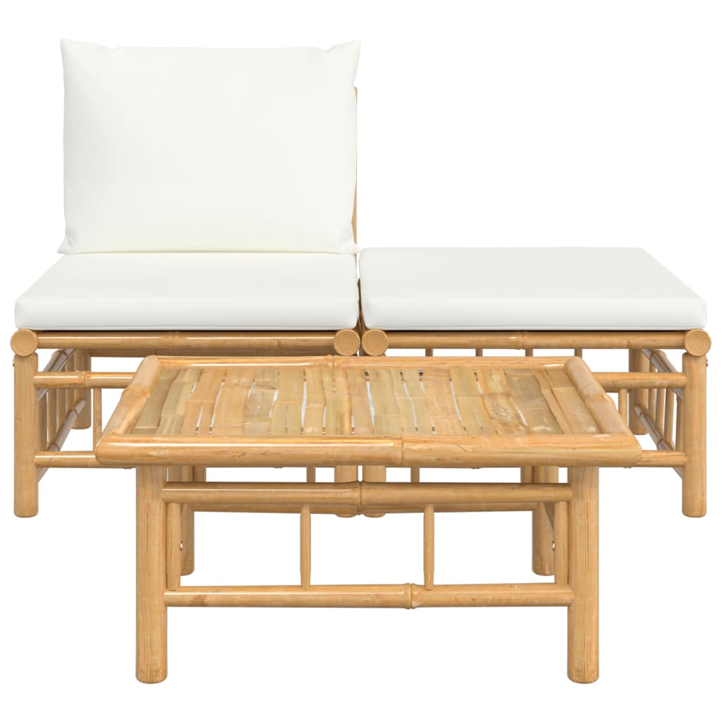 vidaXL 3 Piece Patio Lounge Set with Cream White Cushions Bamboo