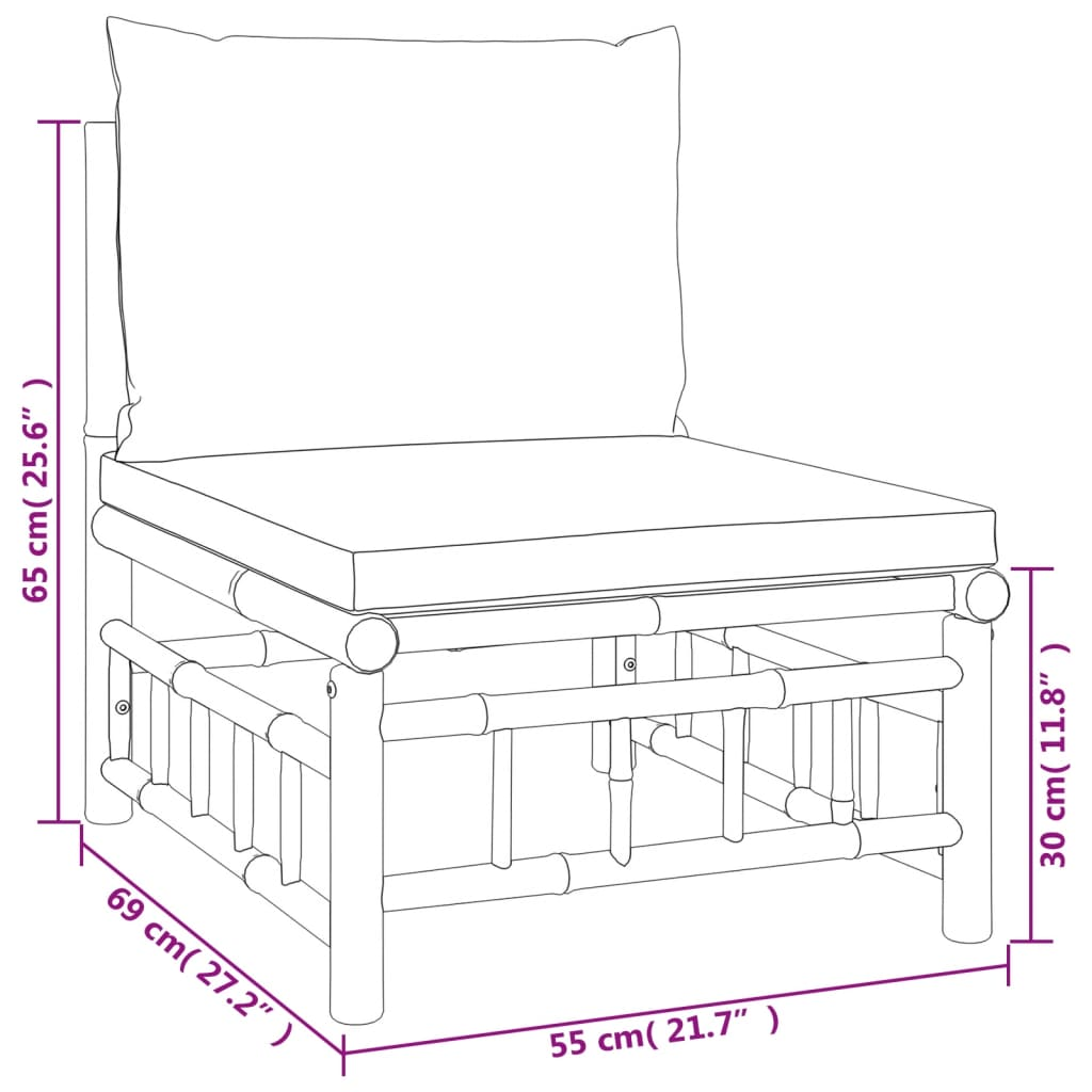 vidaXL 3 Piece Patio Lounge Set with Cream White Cushions Bamboo