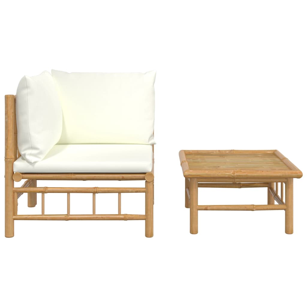 vidaXL 2 Piece Patio Lounge Set with Cream White Cushions Bamboo