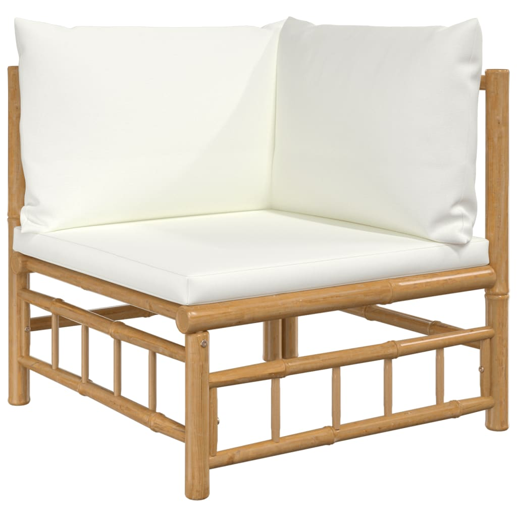 vidaXL 2 Piece Patio Lounge Set with Cream White Cushions Bamboo