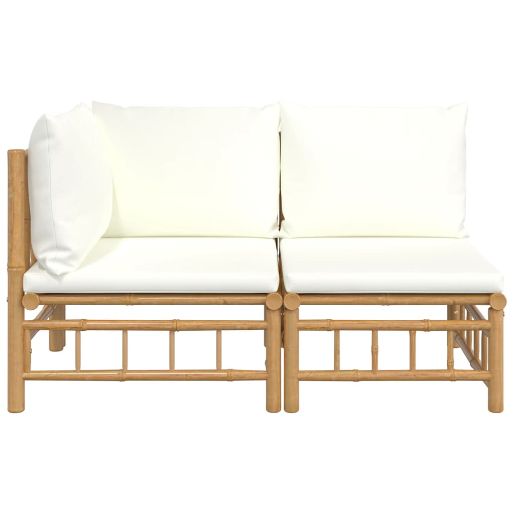 vidaXL 2 Piece Patio Lounge Set with Cream White Cushions Bamboo