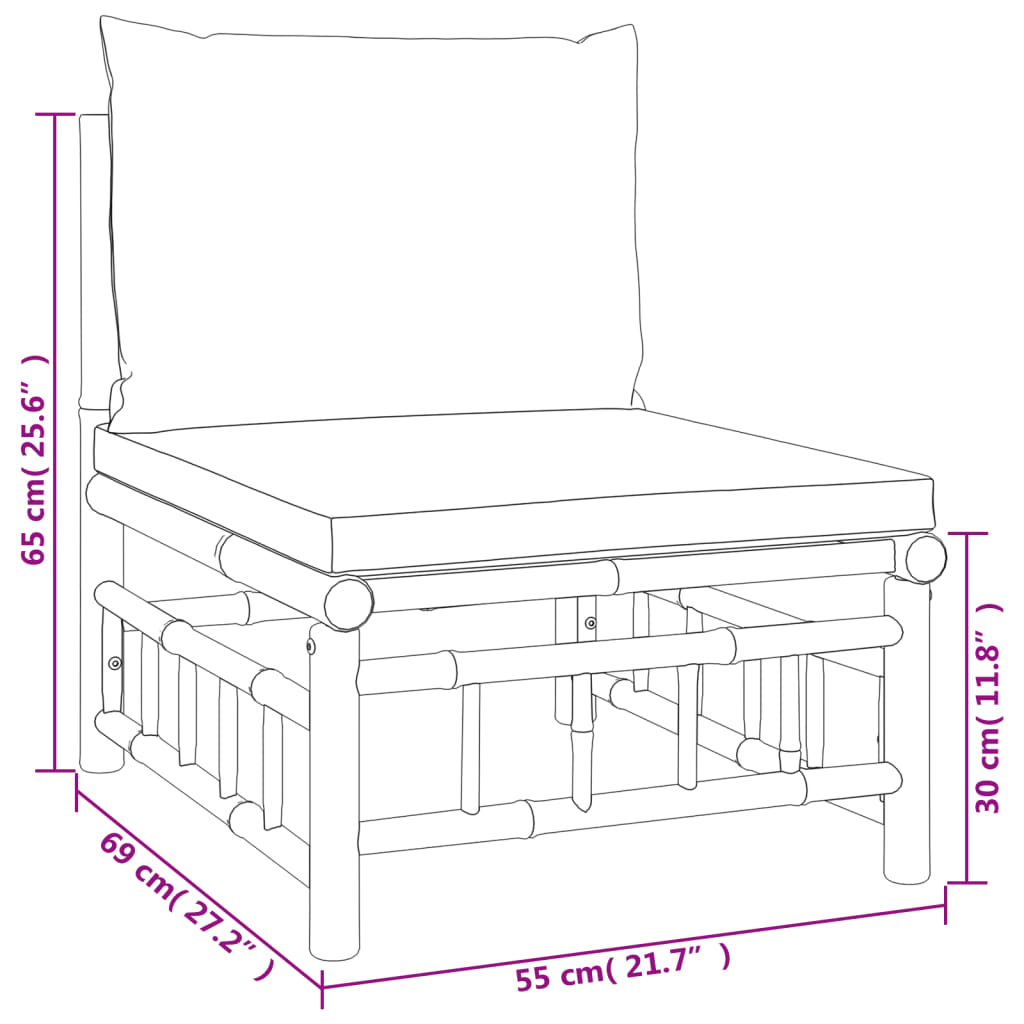 vidaXL 2 Piece Patio Lounge Set with Cream White Cushions Bamboo