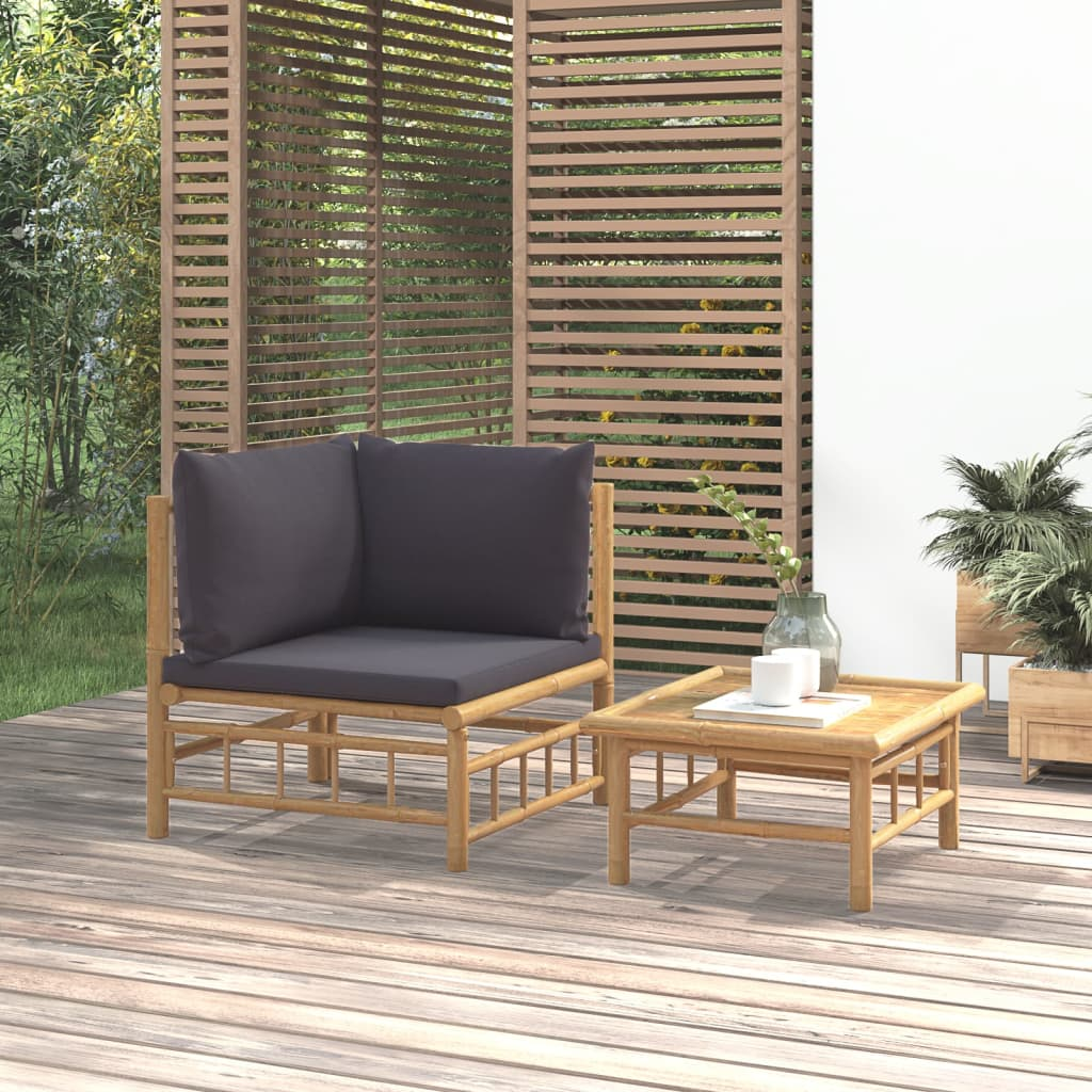 vidaXL 2 Piece Patio Lounge Set with Dark Gray Cushions Bamboo