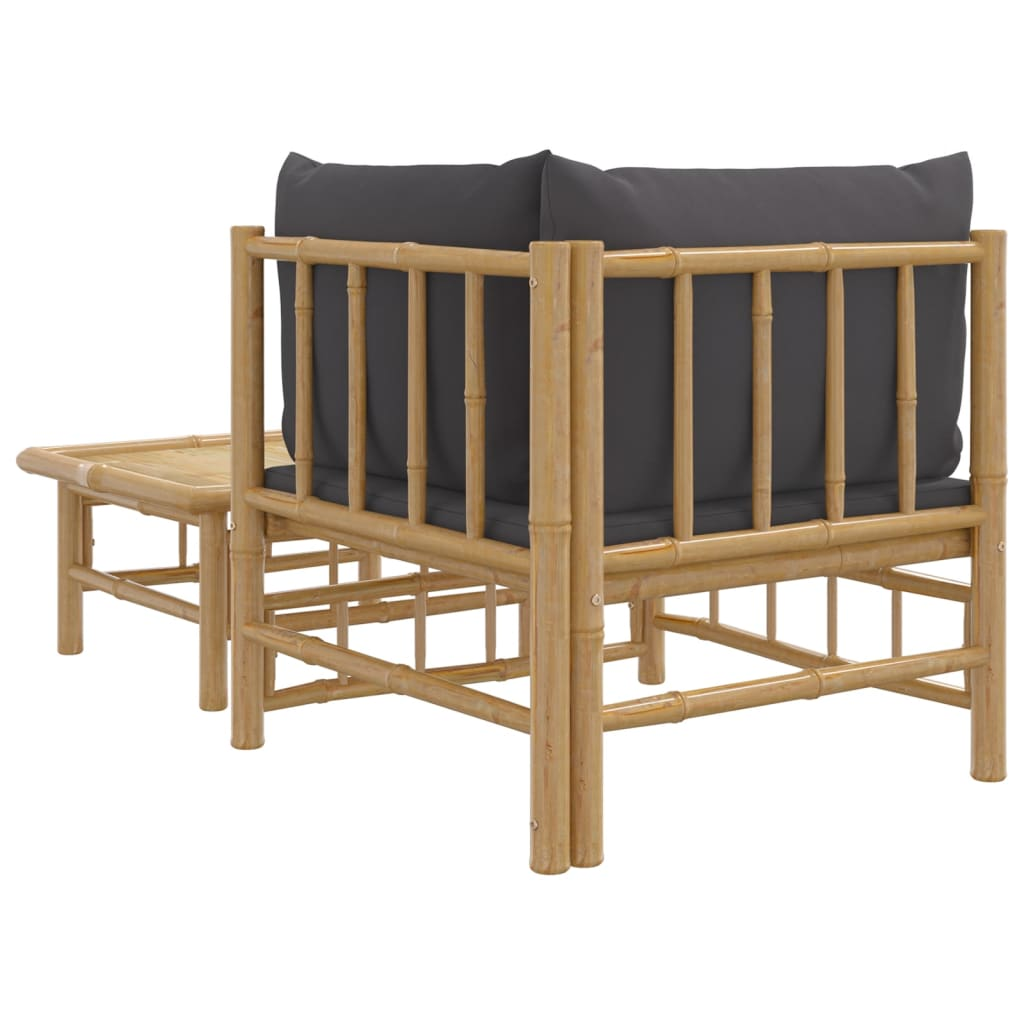 vidaXL 2 Piece Patio Lounge Set with Dark Gray Cushions Bamboo