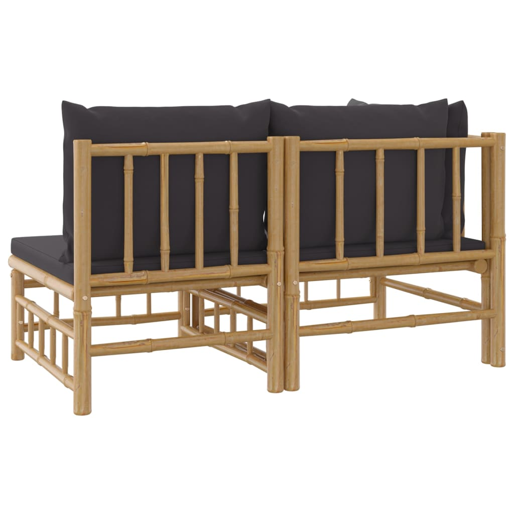 vidaXL 2 Piece Patio Lounge Set with Dark Gray Cushions Bamboo