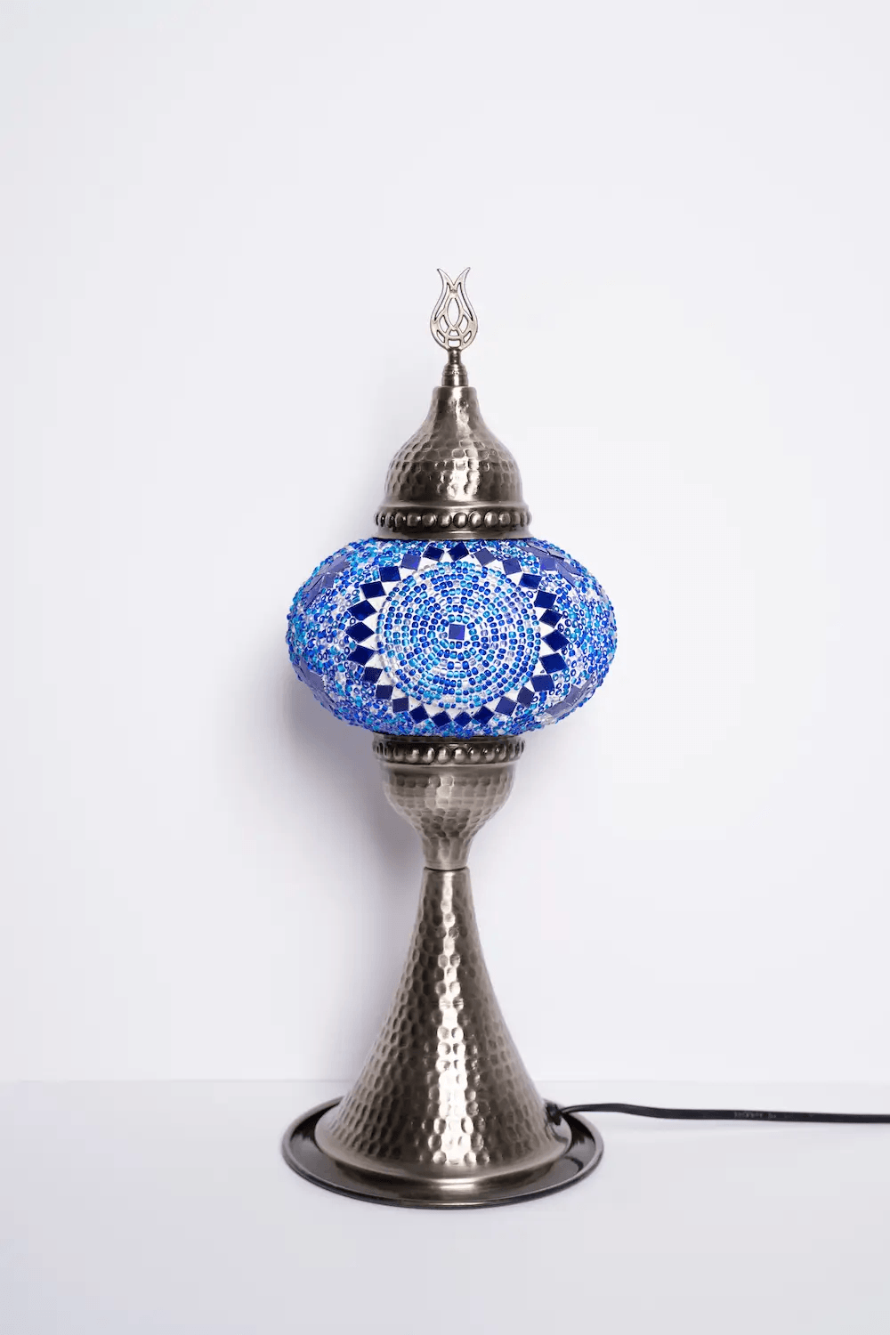 Elite Turkish Mosaic Glass Decorative Table Lamps - Blue Center Circle - Unique Custom Moroccan Lamp Shades