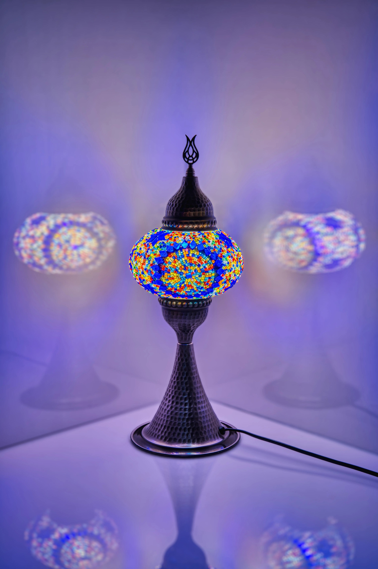 Elite Turkish Mosaic Glass Decorative Table Lamps - Multicolor Center Circle - Unique Custom Moroccan Lamp Shades