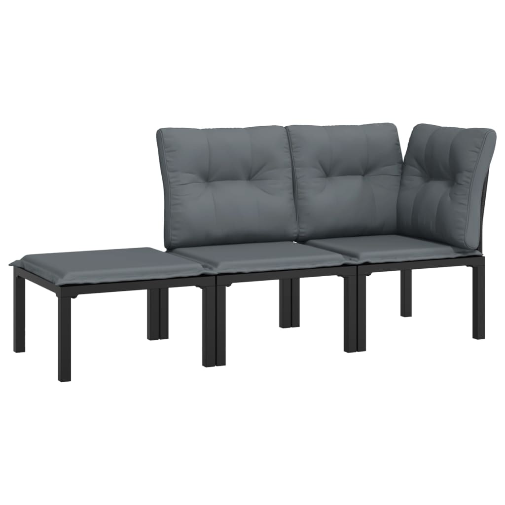 vidaXL 3 Piece Patio Lounge Set Black and Gray Poly Rattan