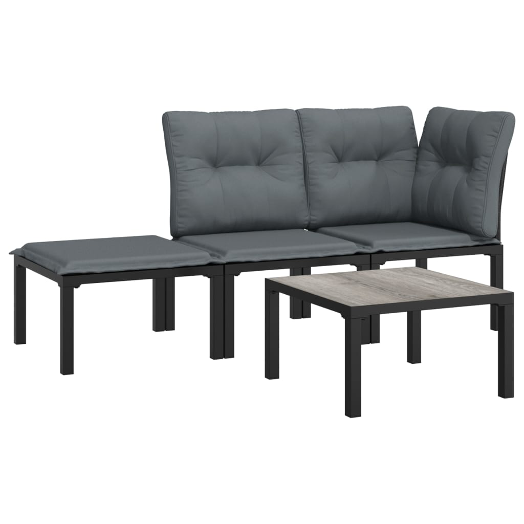 vidaXL 4 Piece Patio Lounge Set Black and Gray Poly Rattan