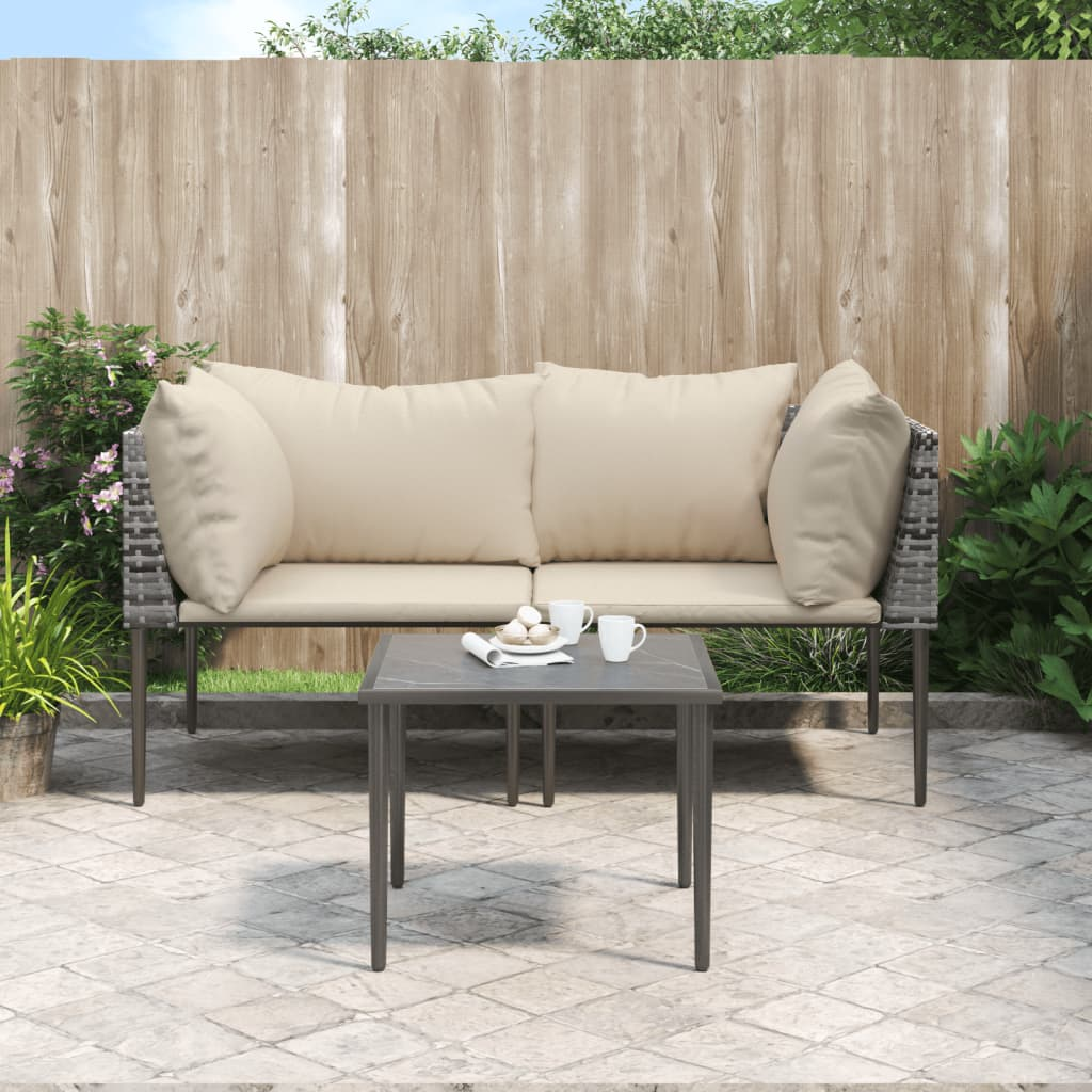 vidaXL 3 Piece Patio Lounge Set with Cushions Gray Poly Rattan