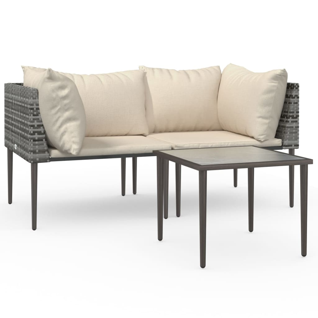 vidaXL 3 Piece Patio Lounge Set with Cushions Gray Poly Rattan