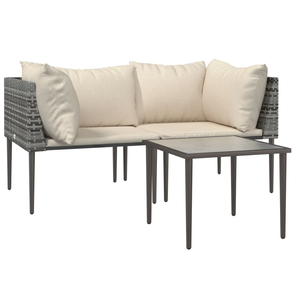 vidaXL 3 Piece Patio Lounge Set with Cushions Gray Poly Rattan