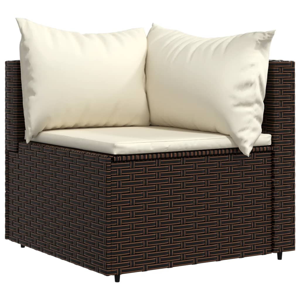 vidaXL 3 Piece Patio Lounge Set with Cushions Brown Poly Rattan