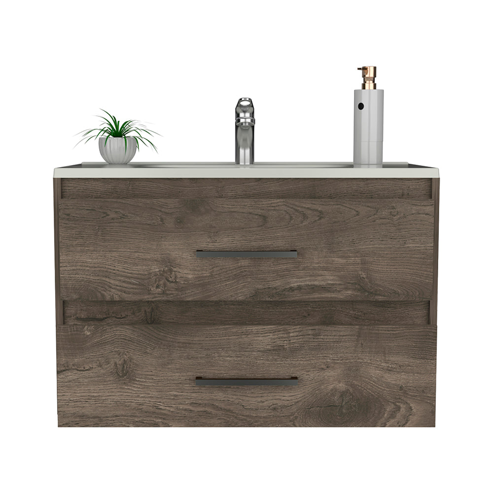 Wall Mounted Vanity Alma, 2 Drawers, Dark Brown / White Finish