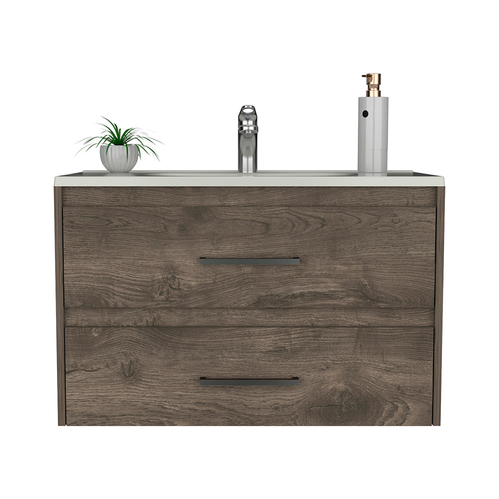 Wall Mounted Vanity Alma, 2 Drawers, Dark Brown / White Finish