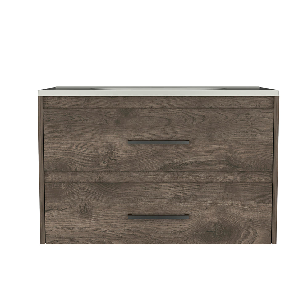 Wall Mounted Vanity Alma, 2 Drawers, Dark Brown / White Finish