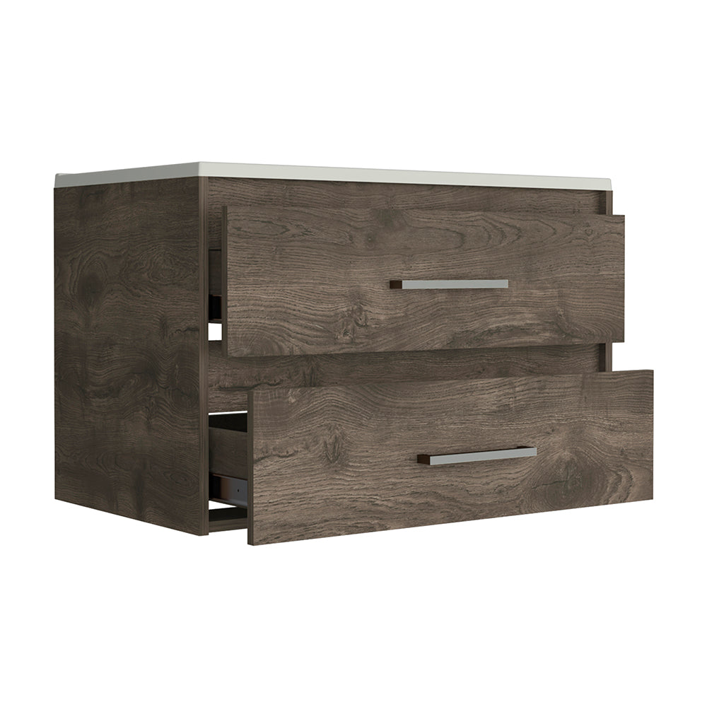 Wall Mounted Vanity Alma, 2 Drawers, Dark Brown / White Finish