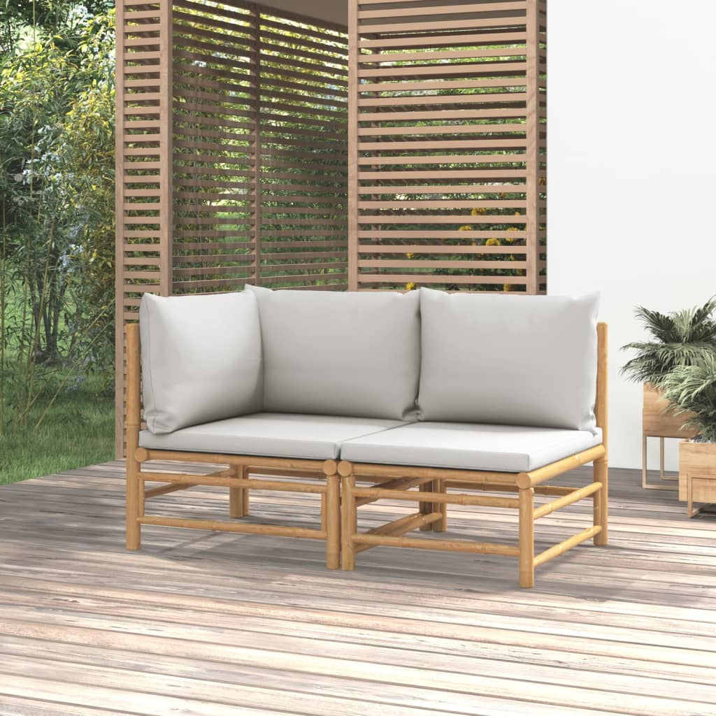 vidaXL 2 Piece Patio Lounge Set with Light Gray Cushions Bamboo