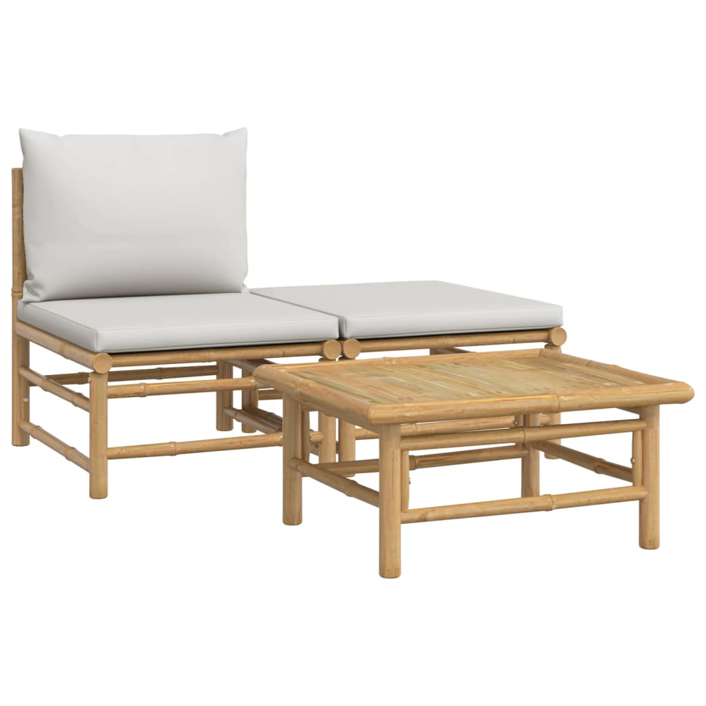 vidaXL 3 Piece Patio Lounge Set with Light Gray Cushions Bamboo