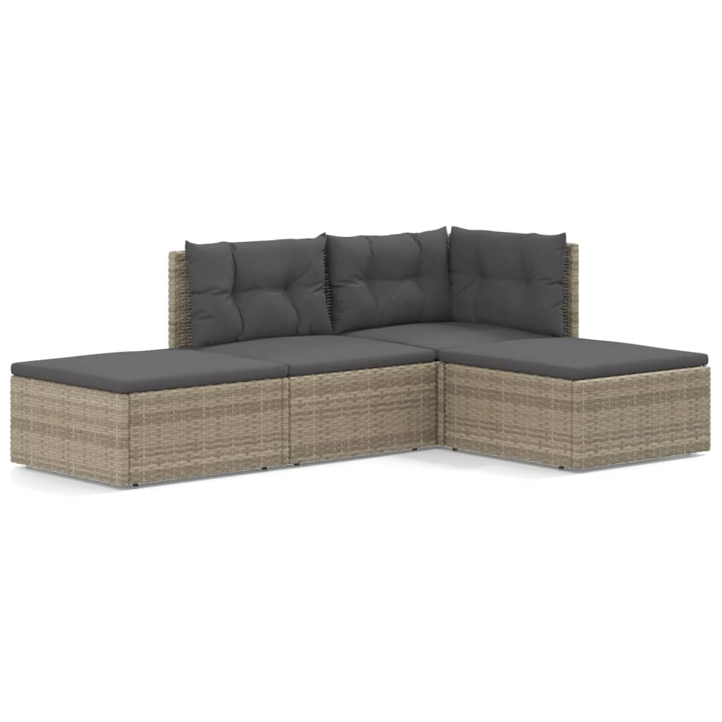 vidaXL 4 Piece Patio Lounge Set with Cushions Gray Poly Rattan