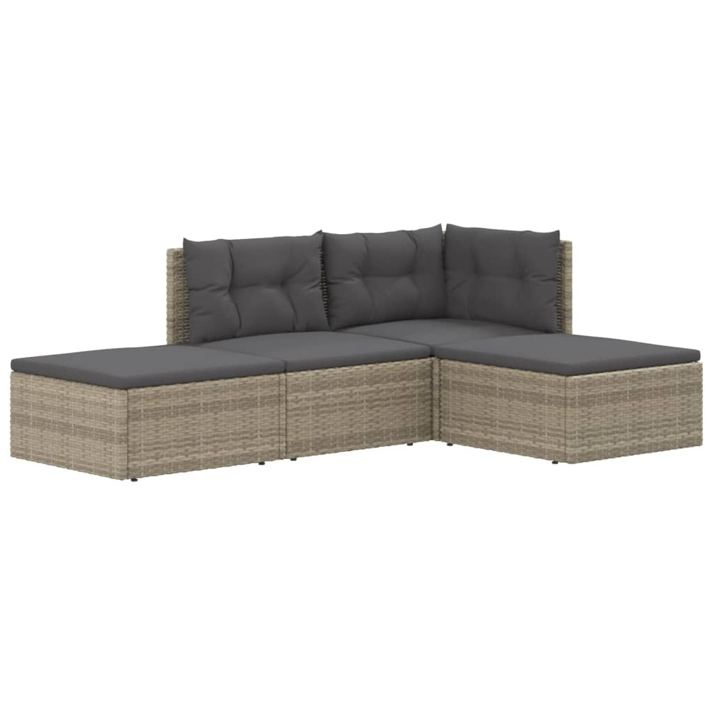 vidaXL 4 Piece Patio Lounge Set with Cushions Gray Poly Rattan