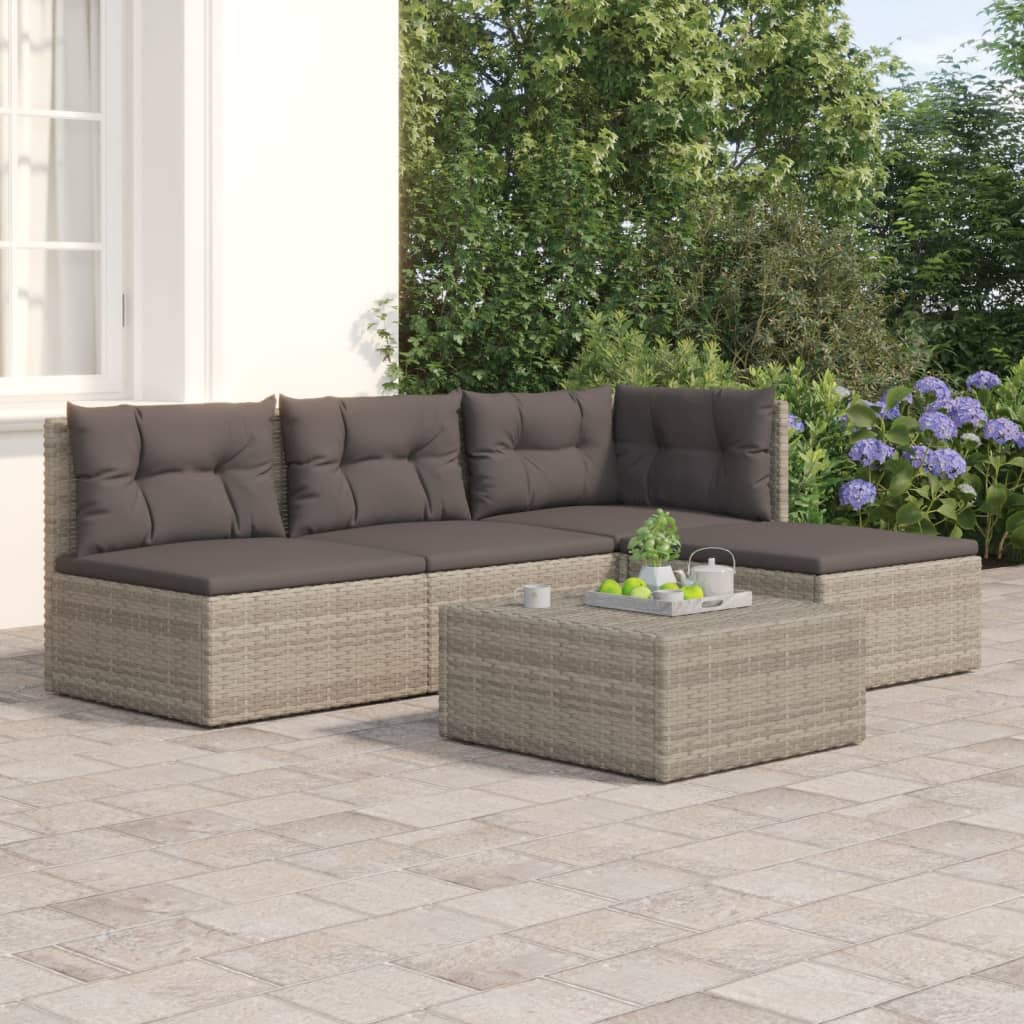 vidaXL 4 Piece Patio Lounge Set with Cushions Gray Poly Rattan