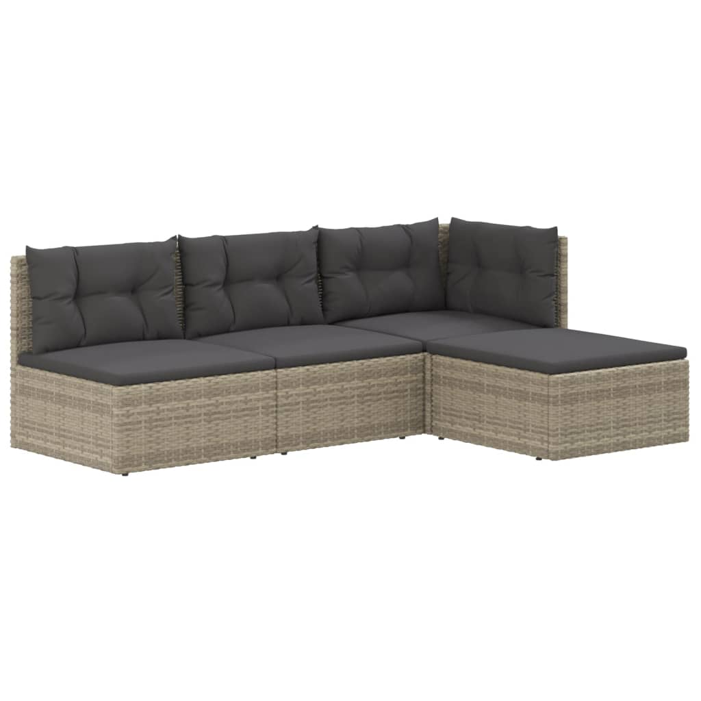 vidaXL 4 Piece Patio Lounge Set with Cushions Gray Poly Rattan