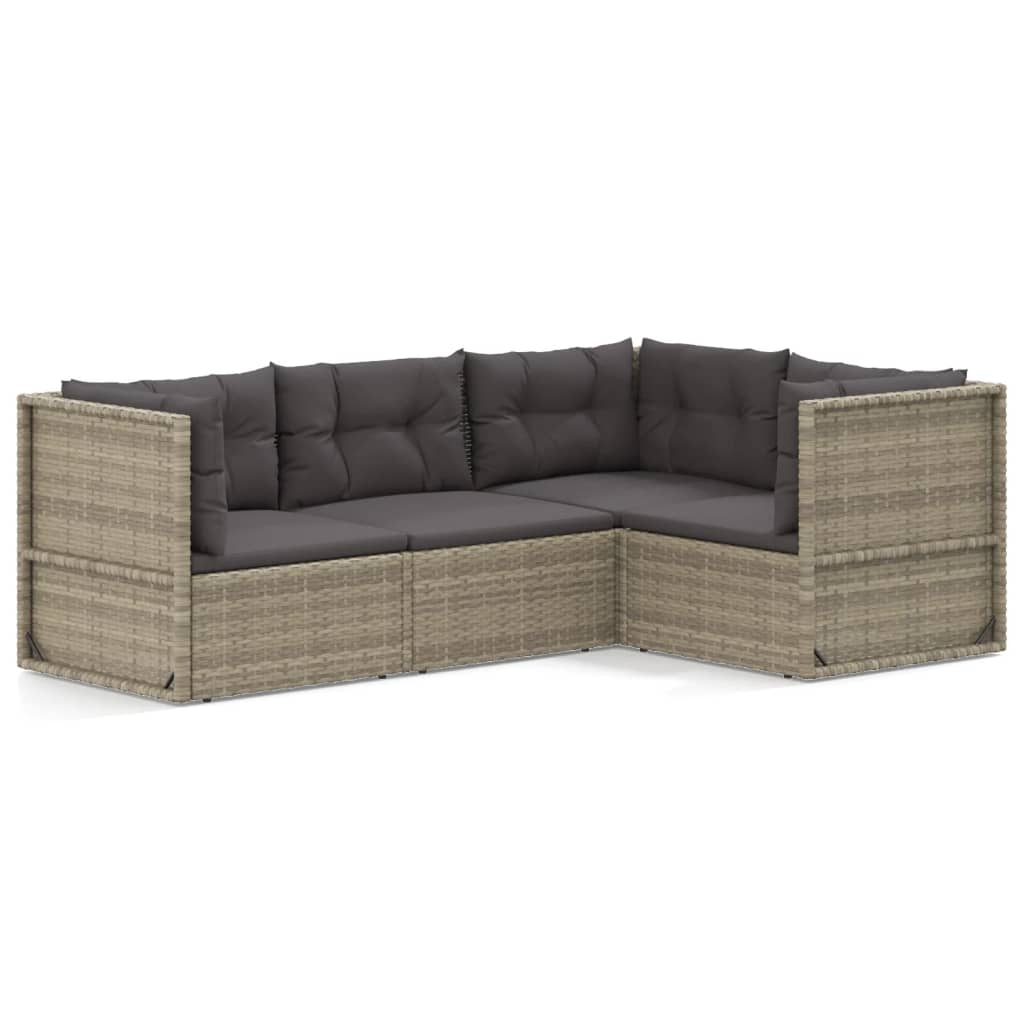 vidaXL 4 Piece Patio Lounge Set with Cushions Gray Poly Rattan