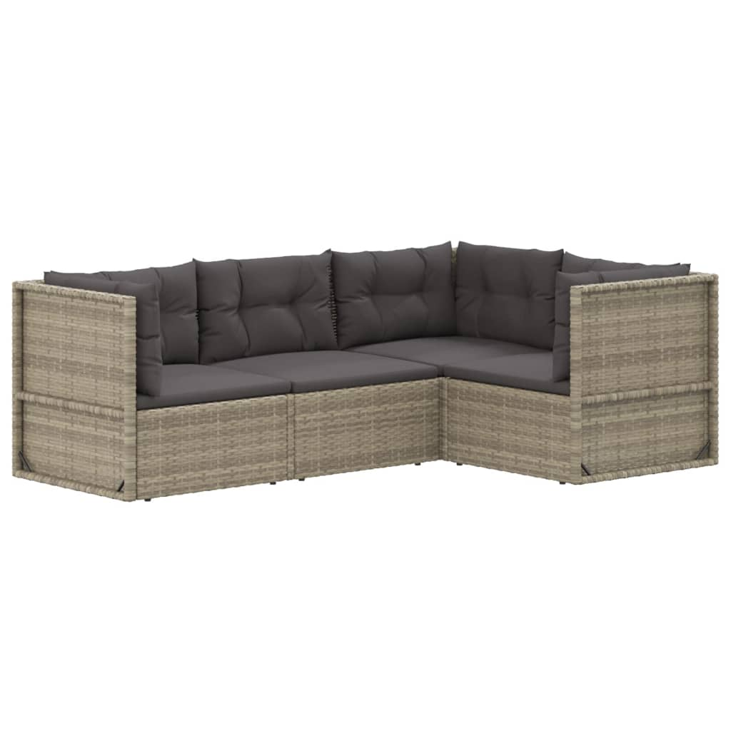 vidaXL 4 Piece Patio Lounge Set with Cushions Gray Poly Rattan