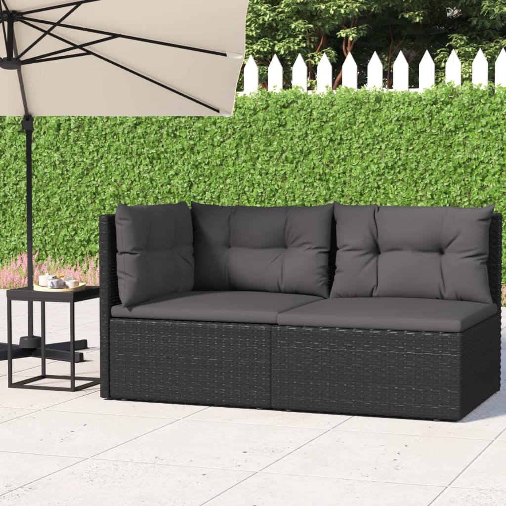 vidaXL 2 Piece Patio Lounge Set with Cushions Black Poly Rattan