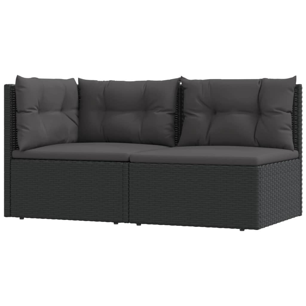 vidaXL 2 Piece Patio Lounge Set with Cushions Black Poly Rattan