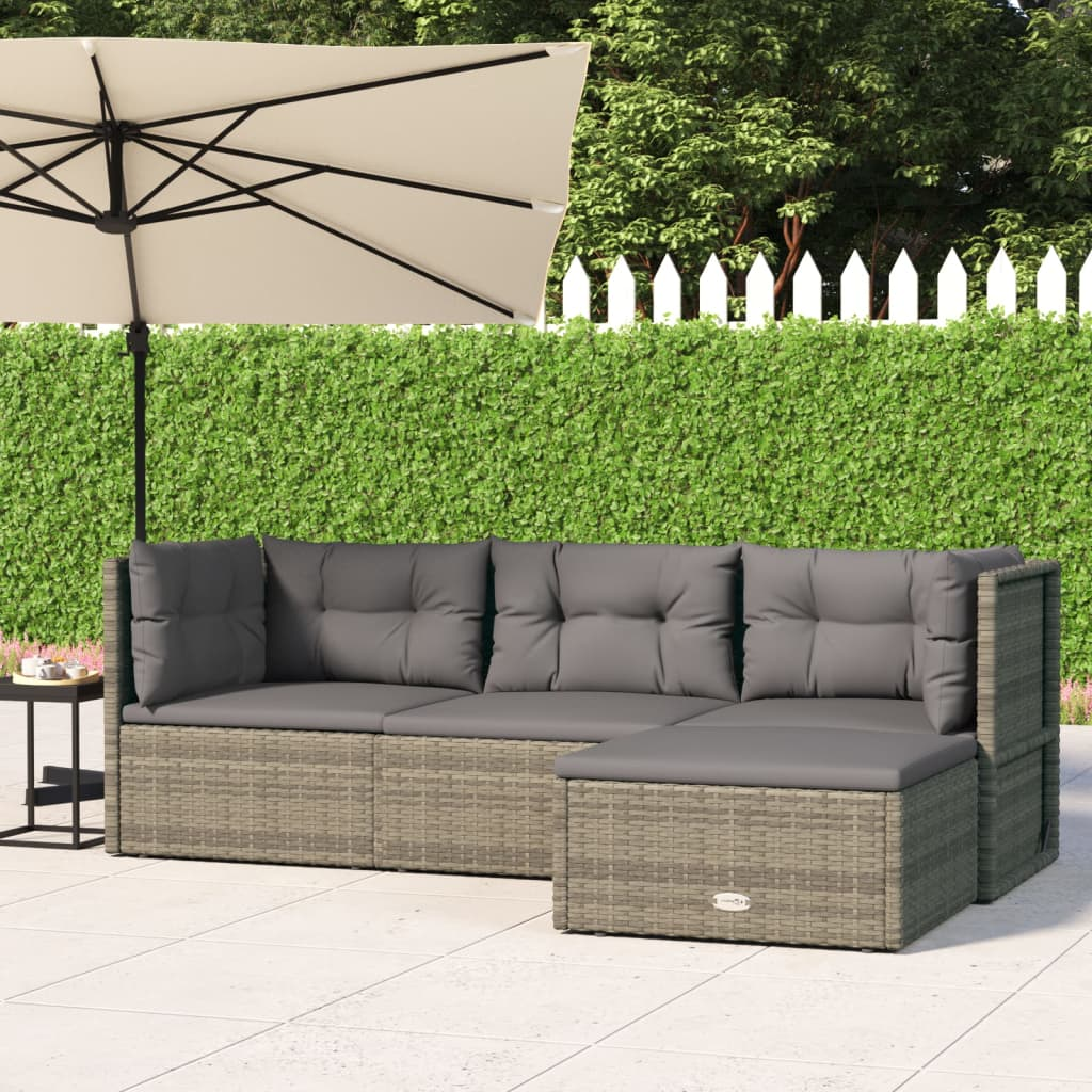 vidaXL 4 Piece Patio Lounge Set with Cushions Gray Poly Rattan