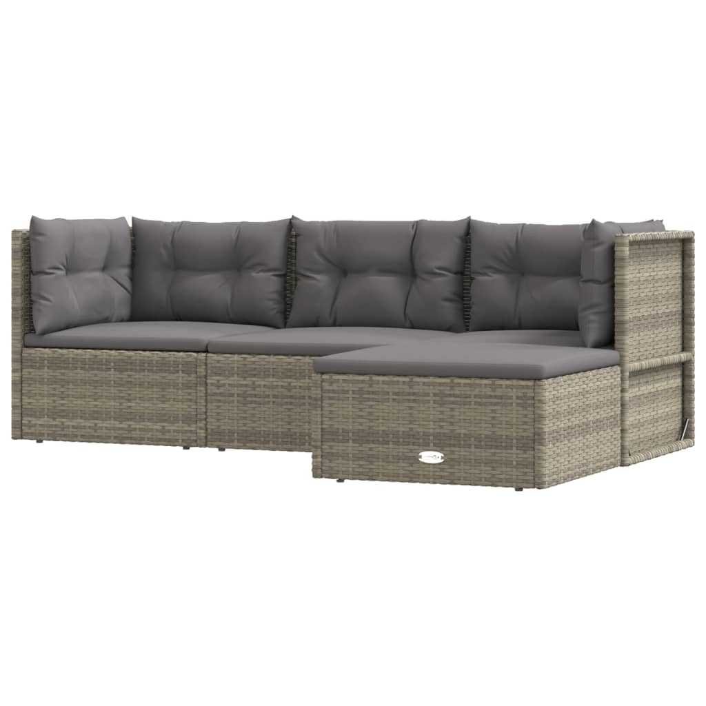 vidaXL 4 Piece Patio Lounge Set with Cushions Gray Poly Rattan