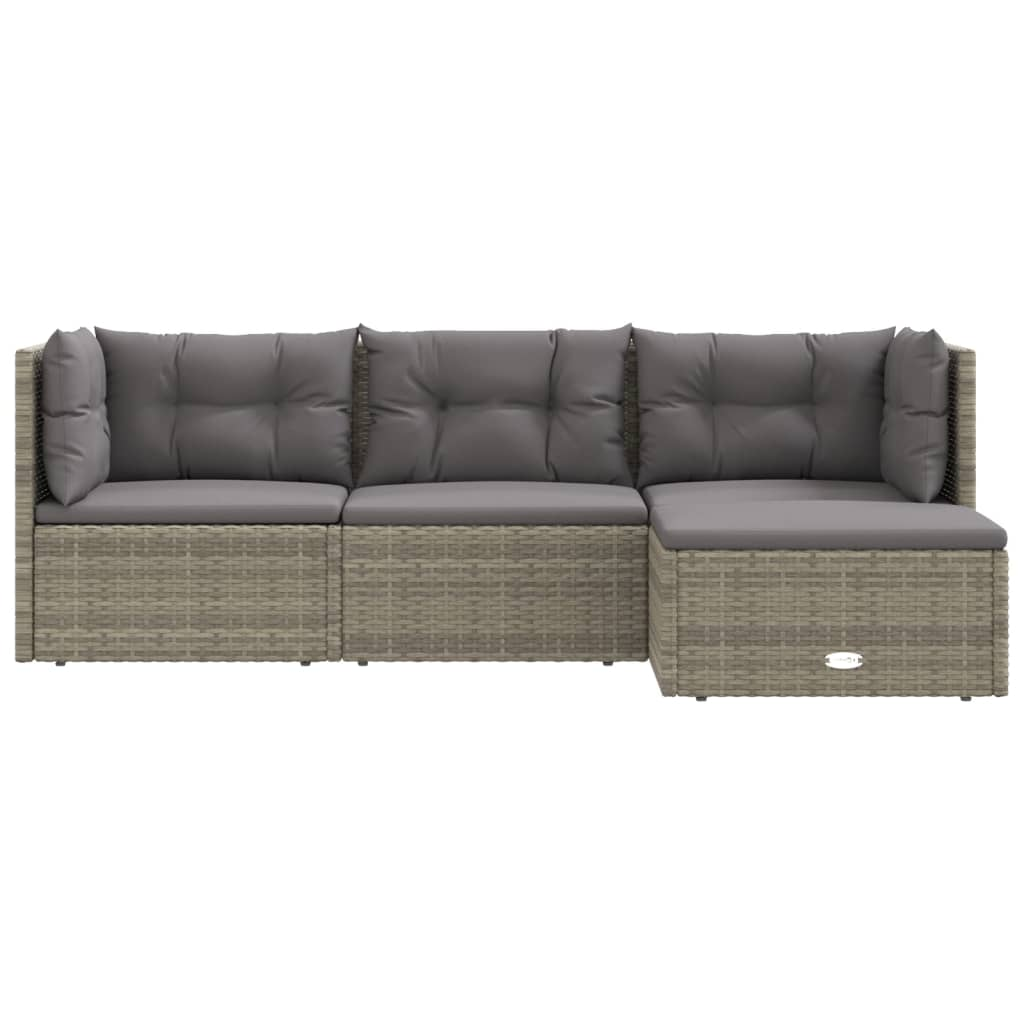 vidaXL 4 Piece Patio Lounge Set with Cushions Gray Poly Rattan