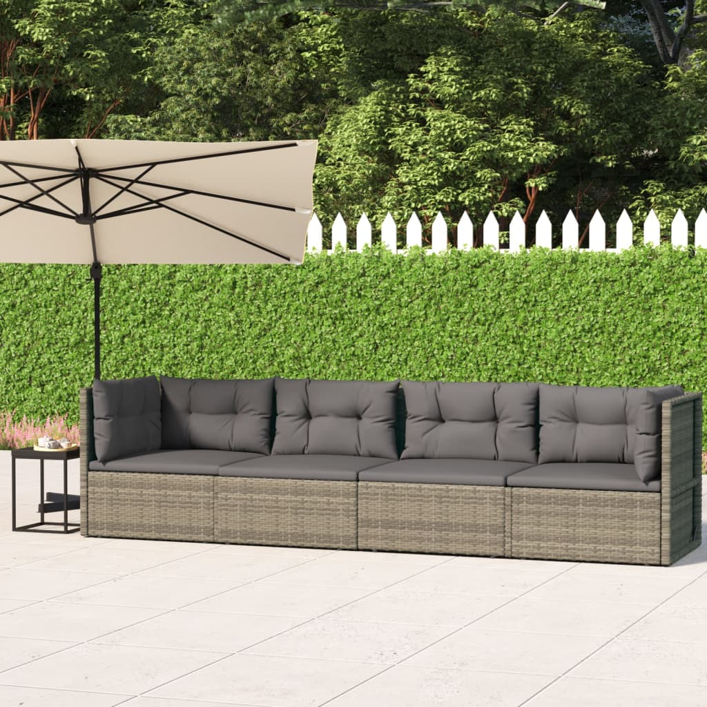 vidaXL 4 Piece Patio Lounge Set with Cushions Gray Poly Rattan