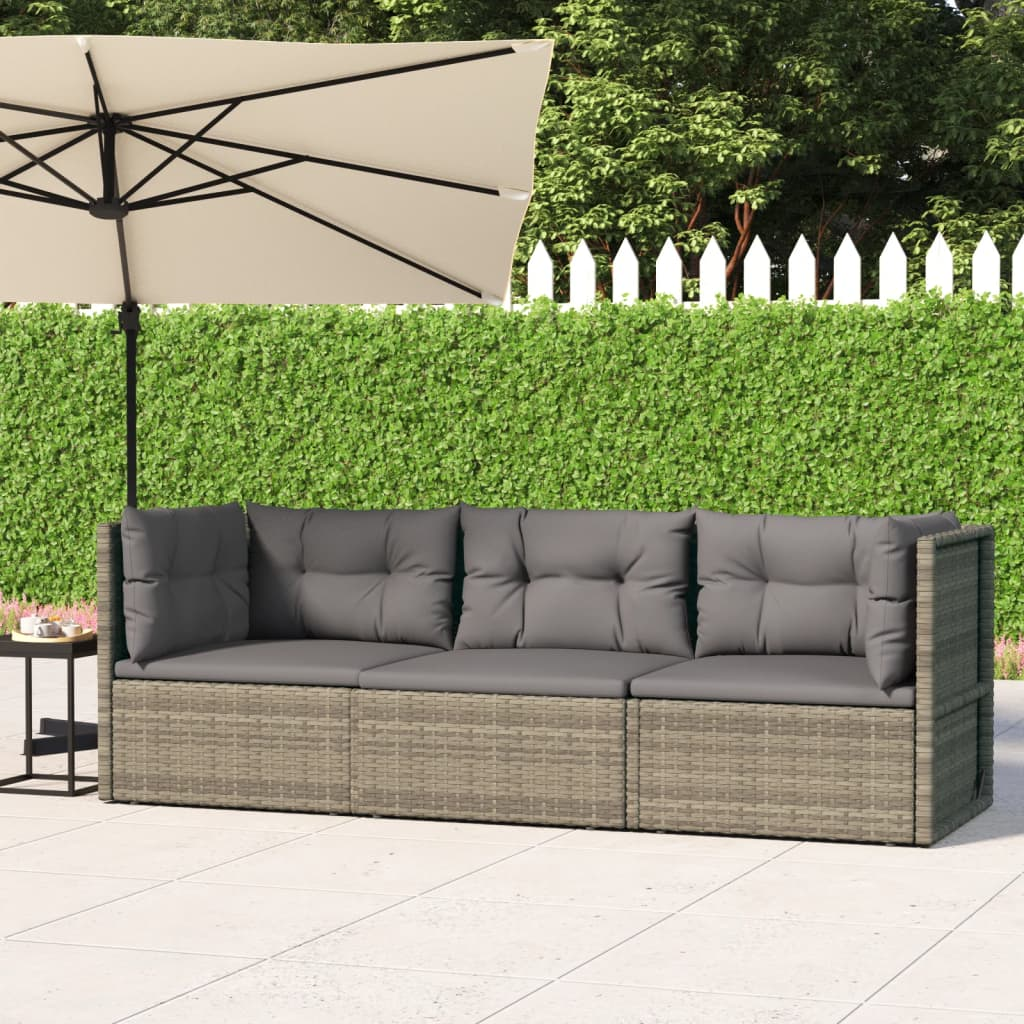 vidaXL 3 Piece Patio Lounge Set with Cushions Gray Poly Rattan