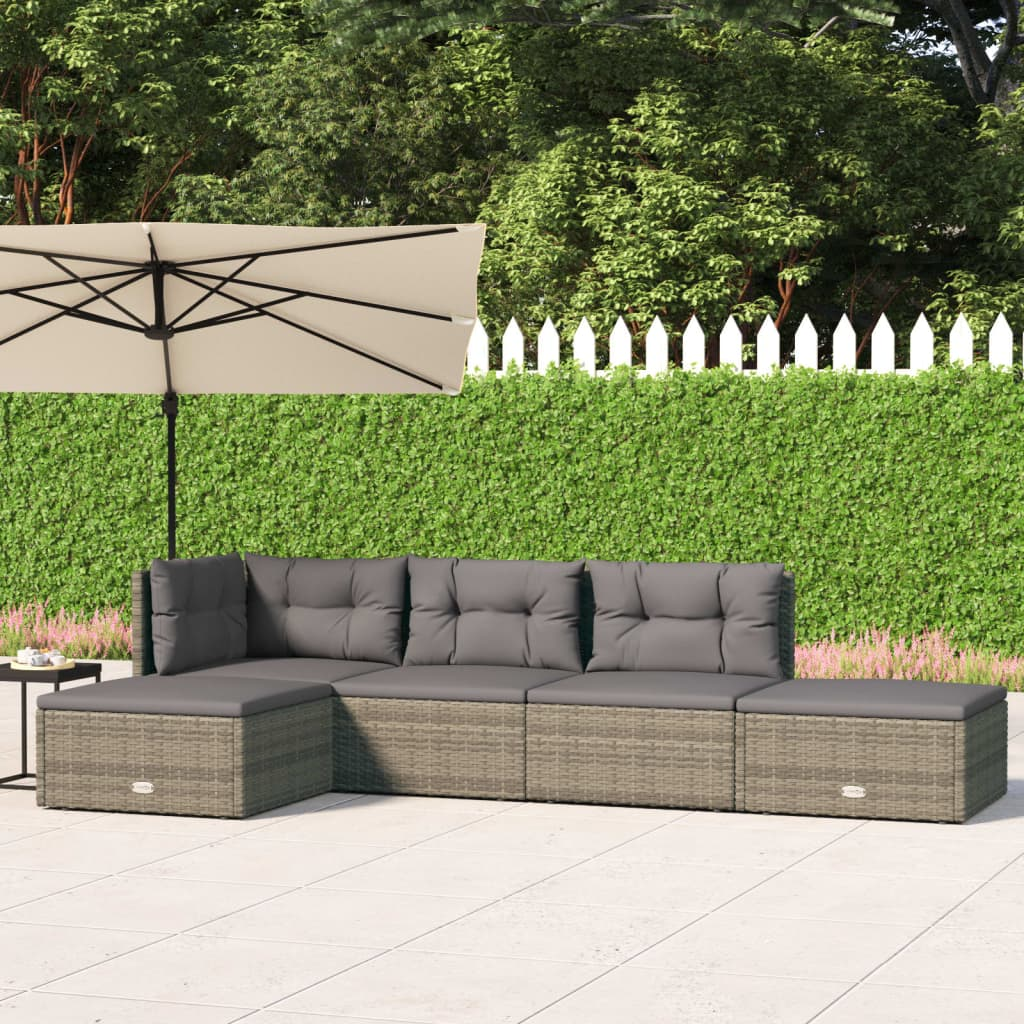 vidaXL 5 Piece Patio Lounge Set with Cushions Gray Poly Rattan