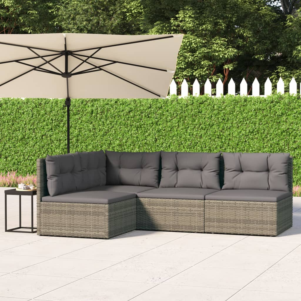 vidaXL 4 Piece Patio Lounge Set with Cushions Gray Poly Rattan